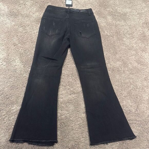 Black Flare Wide Leg Jeans with Distressing super stretchy risen brand - Picture 3 of 7